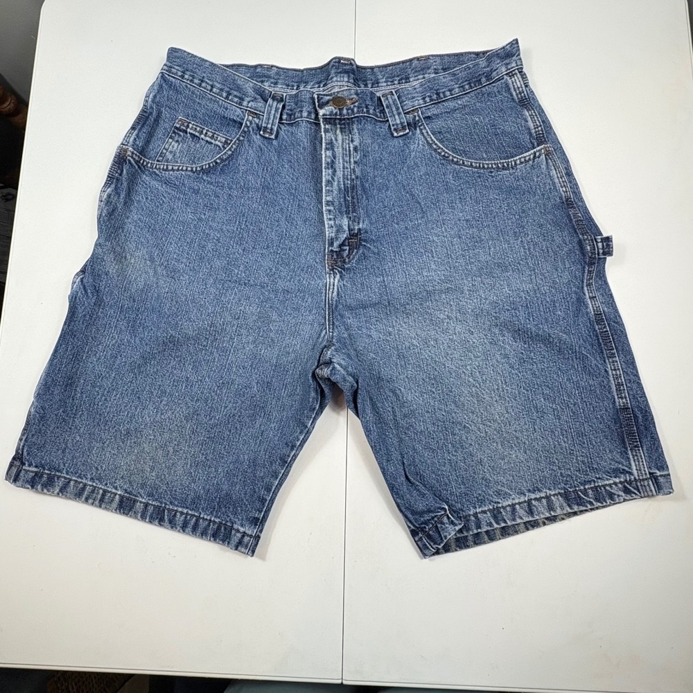 Wrangler Carpenter Shorts Jorts‎ Mens 38 Blue Denim Utility Workwear Relaxed Fit